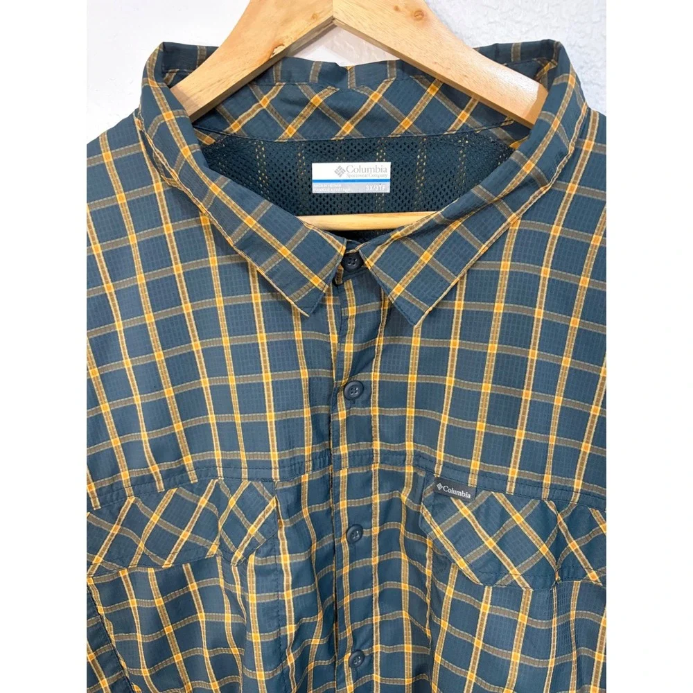 Columbia Mens 3X Omni-Shade Plaid Fishing Shirt Long Sleeve Teal Orange AS1282 - Picture 3 of 7